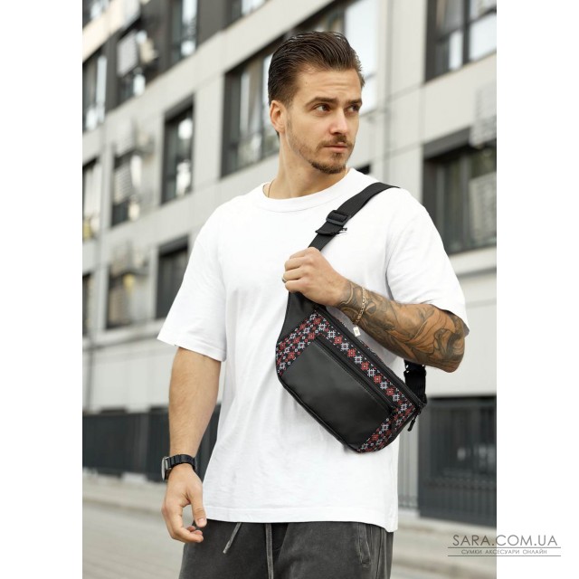 Велика чоловіча сумка на пояс бананка Sambag Tirso Max чорна принт Велика чоловіча сумка на пояс бананка Sambag Tirso Max чорна принт