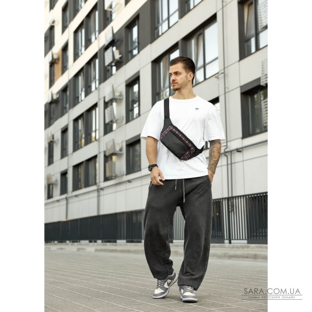 Велика чоловіча сумка на пояс бананка Sambag Tirso Max чорна принт Велика чоловіча сумка на пояс бананка Sambag Tirso Max чорна принт