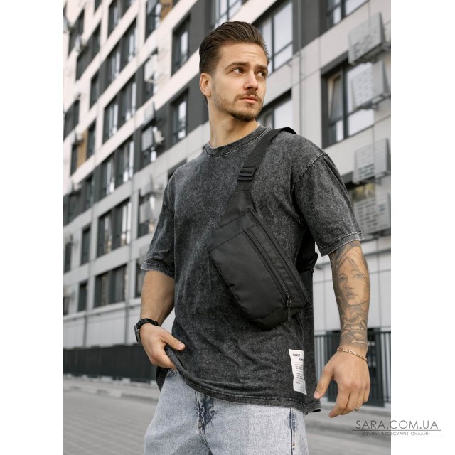 Чоловіча сумка на пояс бананка Sambag Tirso Max чорний тканевий Чоловіча сумка на пояс бананка Sambag Tirso Max чорний тканевий