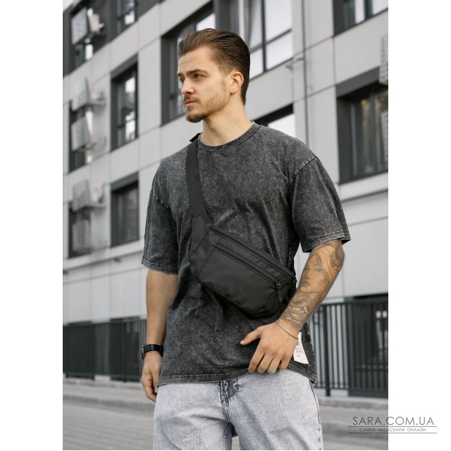Чоловіча сумка на пояс бананка Sambag Tirso Max чорний тканевий Чоловіча сумка на пояс бананка Sambag Tirso Max чорний тканевий