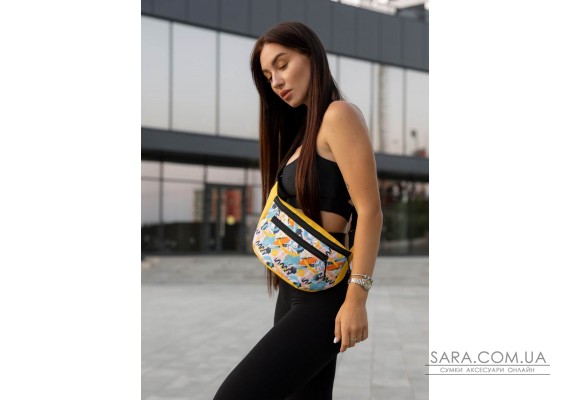 Велика жіноча тканева сумка  з екошкірою на пояс бананка Sambag Tirso Max жовта