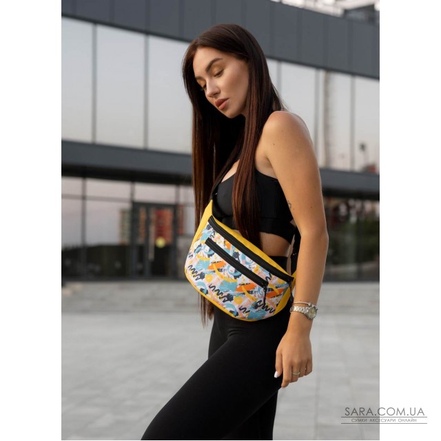 Велика жіноча тканева сумка з екошкірою на пояс бананка Sambag Tirso Max жовта Велика жіноча тканева сумка з екошкірою на пояс бананка Sambag Tirso Max жовта