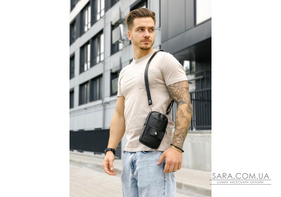Чорна шкіряна сумка Sambag Modena для телефону