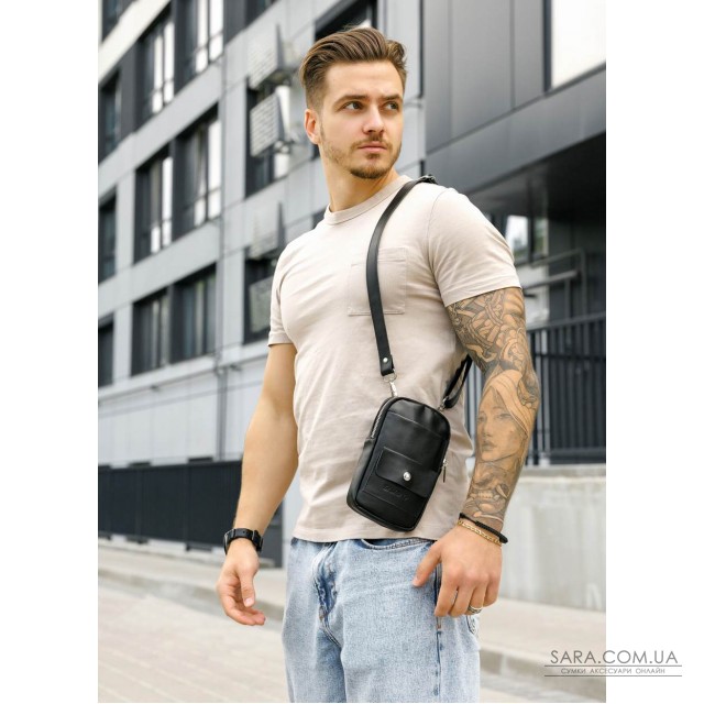 Чорна шкіряна сумка Sambag Modena для телефону Чорна шкіряна сумка Sambag Modena для телефону