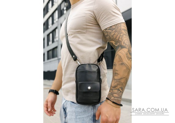 Чорна шкіряна сумка Sambag Modena для телефону