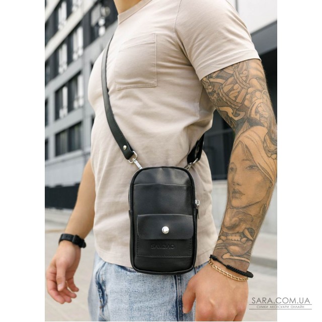 Чорна шкіряна сумка Sambag Modena для телефону Чорна шкіряна сумка Sambag Modena для телефону