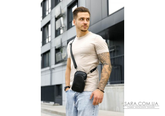 Чорна чоловіча шкіряна сумка Sambag Modena для телефону
