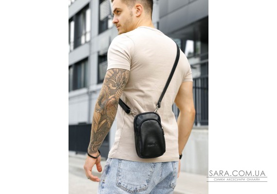 Чорна чоловіча шкіряна сумка Sambag Modena для телефону