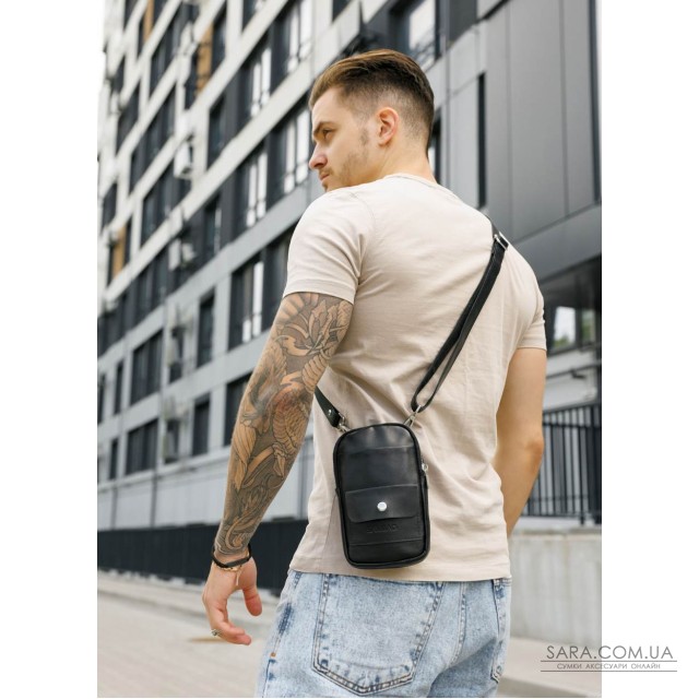 Чорна шкіряна сумка Sambag Modena для телефону Чорна шкіряна сумка Sambag Modena для телефону
