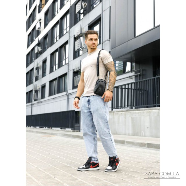 Чорна чоловіча шкіряна сумка Sambag Modena для телефону Чорна чоловіча шкіряна сумка Sambag Modena для телефону