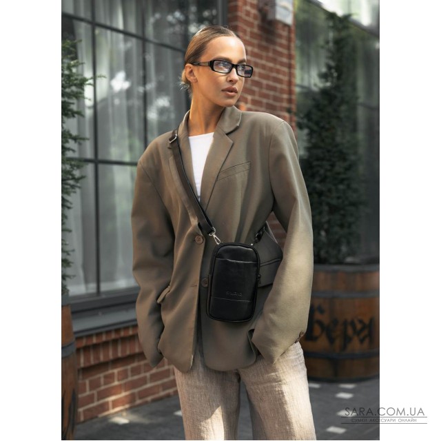 Жіноча сумка шкіряна Sambag Modena для телефону чорна Жіноча сумка шкіряна Sambag Modena для телефону чорна