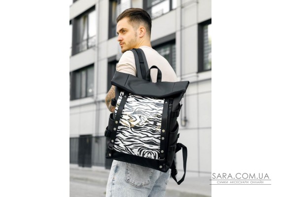 Рюкзак мужской Sambag RollTop Hacking черный принт "Zebra"