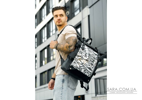 Рюкзак мужской Sambag RollTop Hacking черный принт "Zebra"