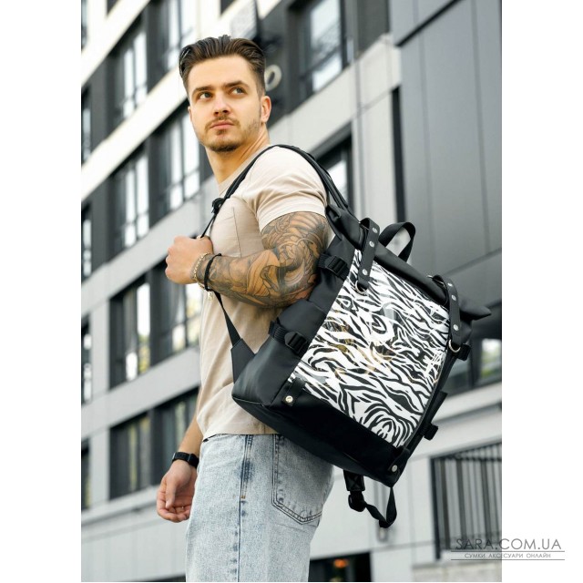 Рюкзак мужской Sambag RollTop Hacking черный принт "Zebra" Рюкзак мужской Sambag RollTop Hacking черный принт "Zebra"