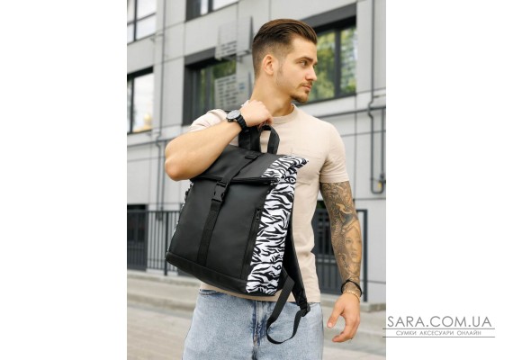 Мужской рюкзак Sambag Roll Top One черный принт "Zebra"