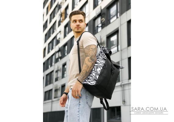Мужской рюкзак Sambag Roll Top One черный принт "Zebra"