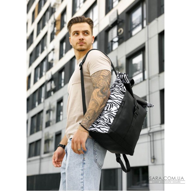 Мужской рюкзак Sambag Roll Top One черный принт "Zebra" Мужской рюкзак Sambag Roll Top One черный принт "Zebra"