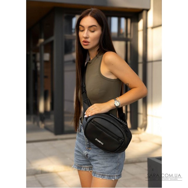 Сумка через плече жіноча бананка Sambag Flex чорна Сумка через плече жіноча бананка Sambag Flex чорна