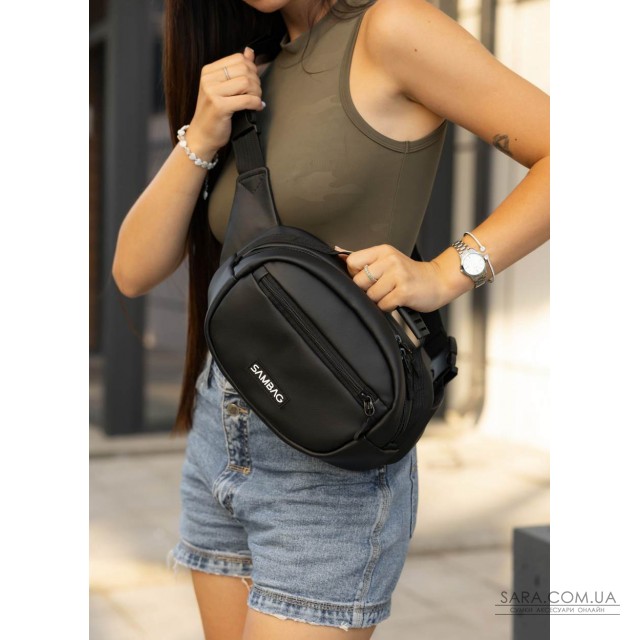 Сумка через плече жіноча бананка Sambag Flex чорна Сумка через плече жіноча бананка Sambag Flex чорна