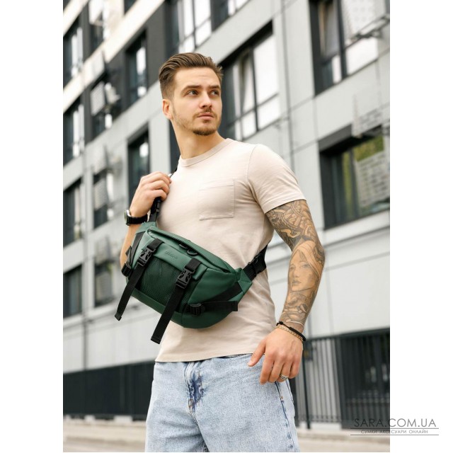 Велика чоловіча поясна сумка бананка Sambag DynamicDart зелена Велика чоловіча поясна сумка бананка Sambag DynamicDart зелена