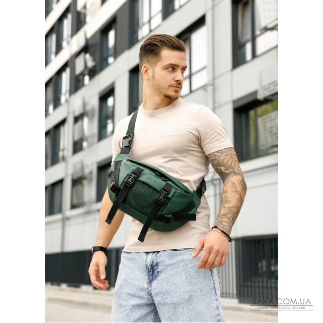 Велика чоловіча поясна сумка бананка Sambag DynamicDart зелена Велика чоловіча поясна сумка бананка Sambag DynamicDart зелена