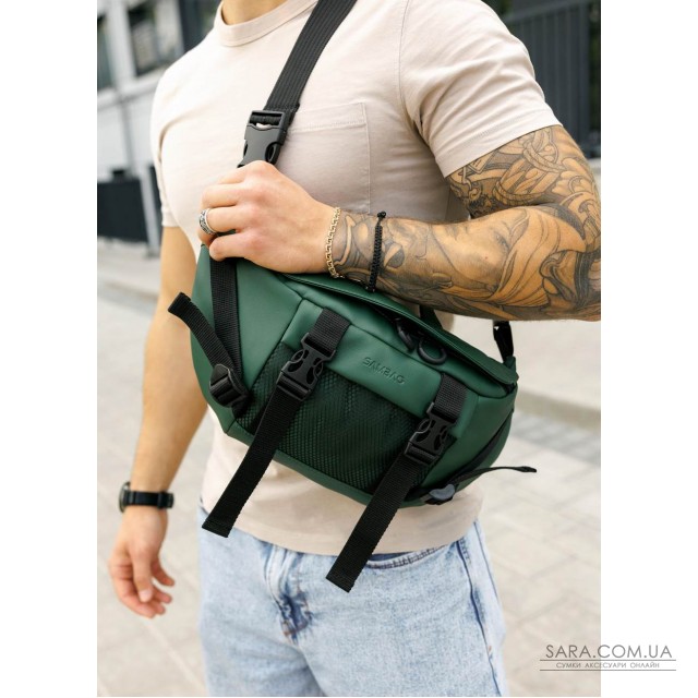 Велика чоловіча поясна сумка бананка Sambag DynamicDart зелена Велика чоловіча поясна сумка бананка Sambag DynamicDart зелена