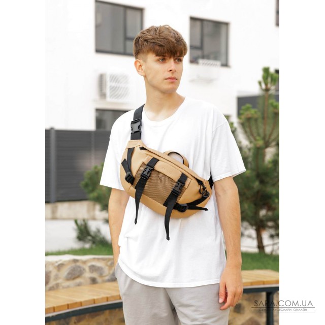 Велика чоловіча поясна сумка бананка Sambag DynamicDart бежева Велика чоловіча поясна сумка бананка Sambag DynamicDart бежева