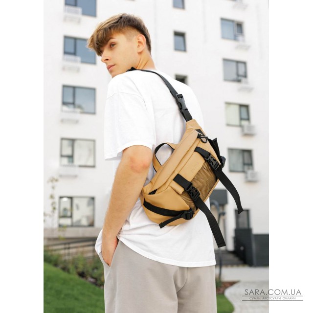 Велика чоловіча поясна сумка бананка Sambag DynamicDart бежева Велика чоловіча поясна сумка бананка Sambag DynamicDart бежева