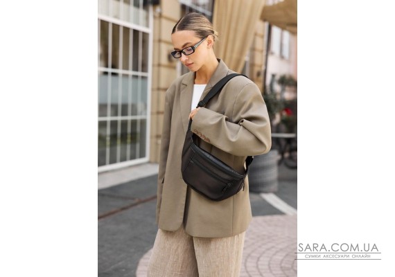 Шкіряна сумка на пояс бананка Sambag Tirso Max  чорна шкіра