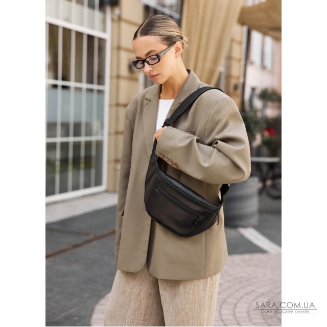 Шкіряна сумка на пояс бананка Sambag Tirso Max чорна шкіра Шкіряна сумка на пояс бананка Sambag Tirso Max чорна шкіра