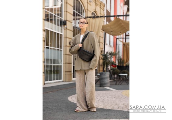 Шкіряна сумка на пояс бананка Sambag Tirso Max  чорна шкіра