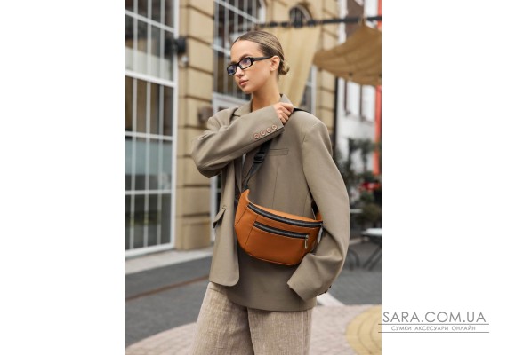 Велика жіноча шкіряна сумка на пояс бананка Sambag Tirso Max руда