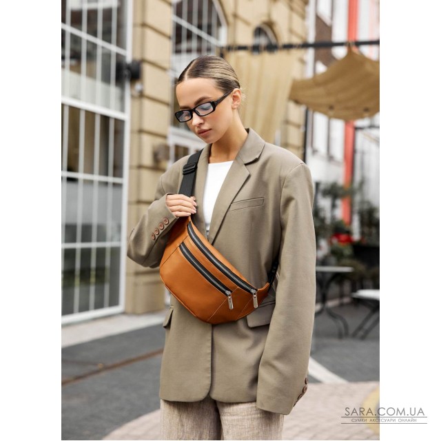 Велика жіноча шкіряна сумка на пояс бананка Sambag Tirso Max руда Велика жіноча шкіряна сумка на пояс бананка Sambag Tirso Max руда