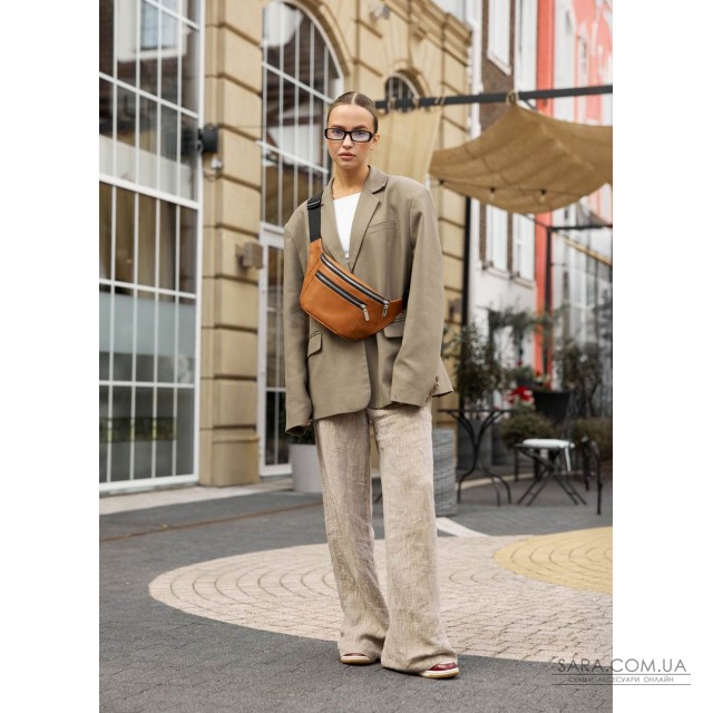 Велика жіноча шкіряна сумка на пояс бананка Sambag Tirso Max руда Велика жіноча шкіряна сумка на пояс бананка Sambag Tirso Max руда