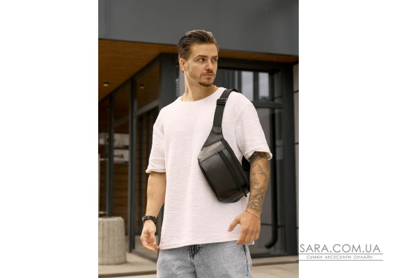 Велика чоловіча шкіряна сумка на пояс бананка Sambag Tirso Max чорна