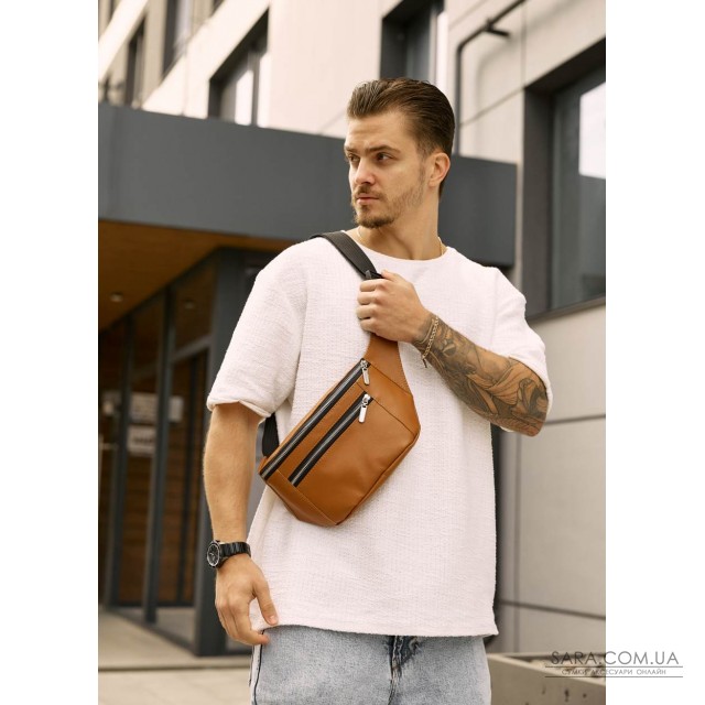 Велика чоловіча шкіряна сумка на пояс бананка Sambag Tirso Max руда Велика чоловіча шкіряна сумка на пояс бананка Sambag Tirso Max руда