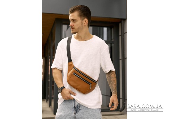 Велика чоловіча шкіряна сумка на пояс бананка Sambag Tirso Max руда