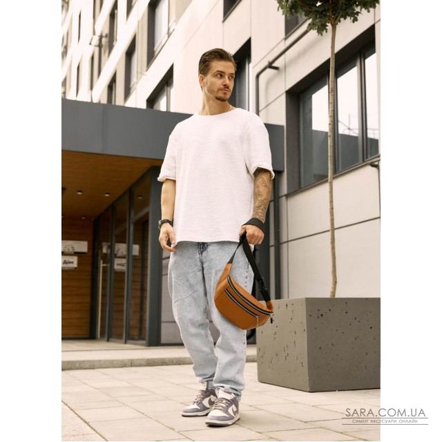 Велика чоловіча шкіряна сумка на пояс бананка Sambag Tirso Max руда Велика чоловіча шкіряна сумка на пояс бананка Sambag Tirso Max руда