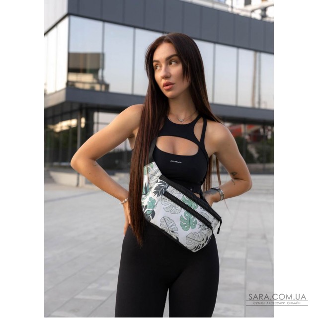 Велика жіноча сумка на пояс бананка Sambag Tirso Max принт "Leaves" Велика жіноча сумка на пояс бананка Sambag Tirso Max принт "Leaves"