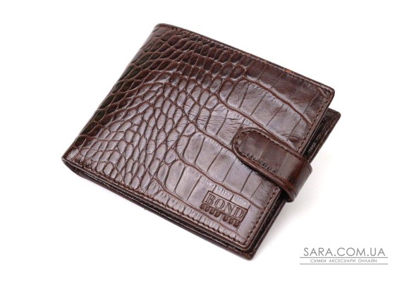 Мужской фактурный горизонтальный кошелек из натуральной кожи с тиснением под крокодила Tony Bellucci 22043 Коричневый