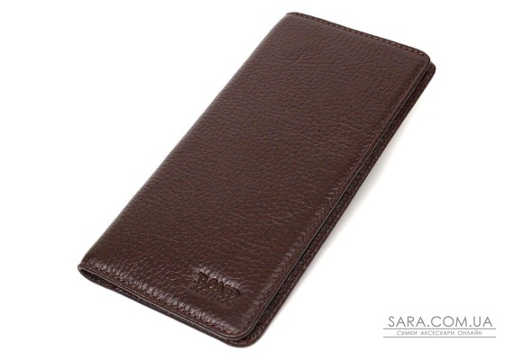 Вертикальный узкий мужской бумажник из натуральной зернистой кожи BOND 22052 Коричневый