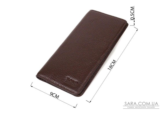 Вертикальный узкий мужской бумажник из натуральной зернистой кожи BOND 22052 Коричневый