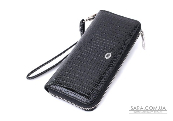 Лакированный женский кошелек на молнии из натуральной кожи ST Leather 22678 Черный