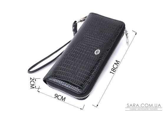 Лакированный женский кошелек на молнии из натуральной кожи ST Leather 22678 Черный