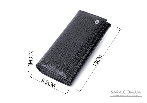 Женский лакированный кошелек с фактурой под рептилию из натуральной кожи ST Leather 22718 Черный