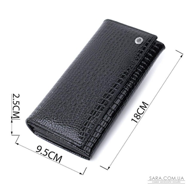 Женский лакированный кошелек с фактурой под рептилию из натуральной кожи ST Leather 22718 Черный Женский лакированный кошелек с фактурой под рептилию из натуральной кожи ST Leather 22718 Черный