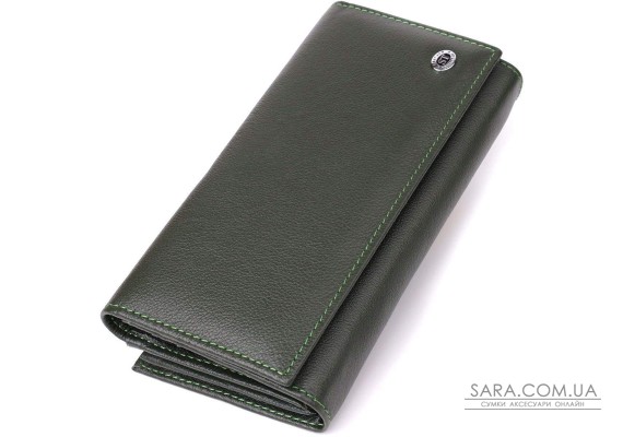 Вместительный женский кошелек на магнитах из натуральной кожи ST Leather 23115 Зеленый