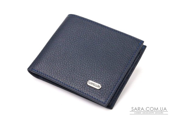 Вместительный кошелек для мужчин в два сложения из натуральной кожи флотар CANPELLINI 21581 Синий