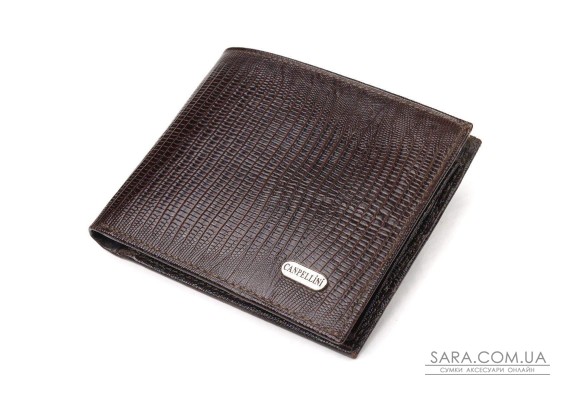 Лакированный кошелек для мужчин в два сложения из натуральной фактурной кожи CANPELLINI 21585 Коричневый