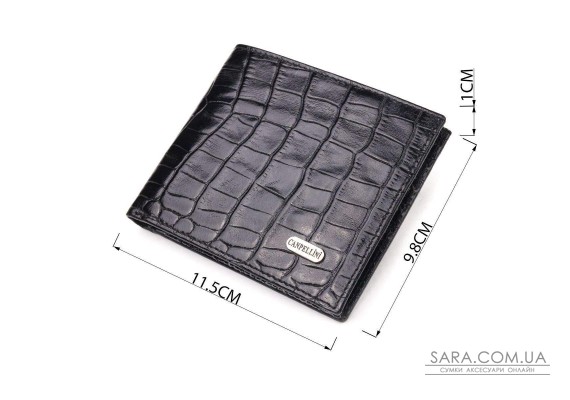 Оригинальный кошелек для мужчин в два сложения из натуральной фактурной кожи с тиснением под крокодила CANPELLINI 21582 Черный